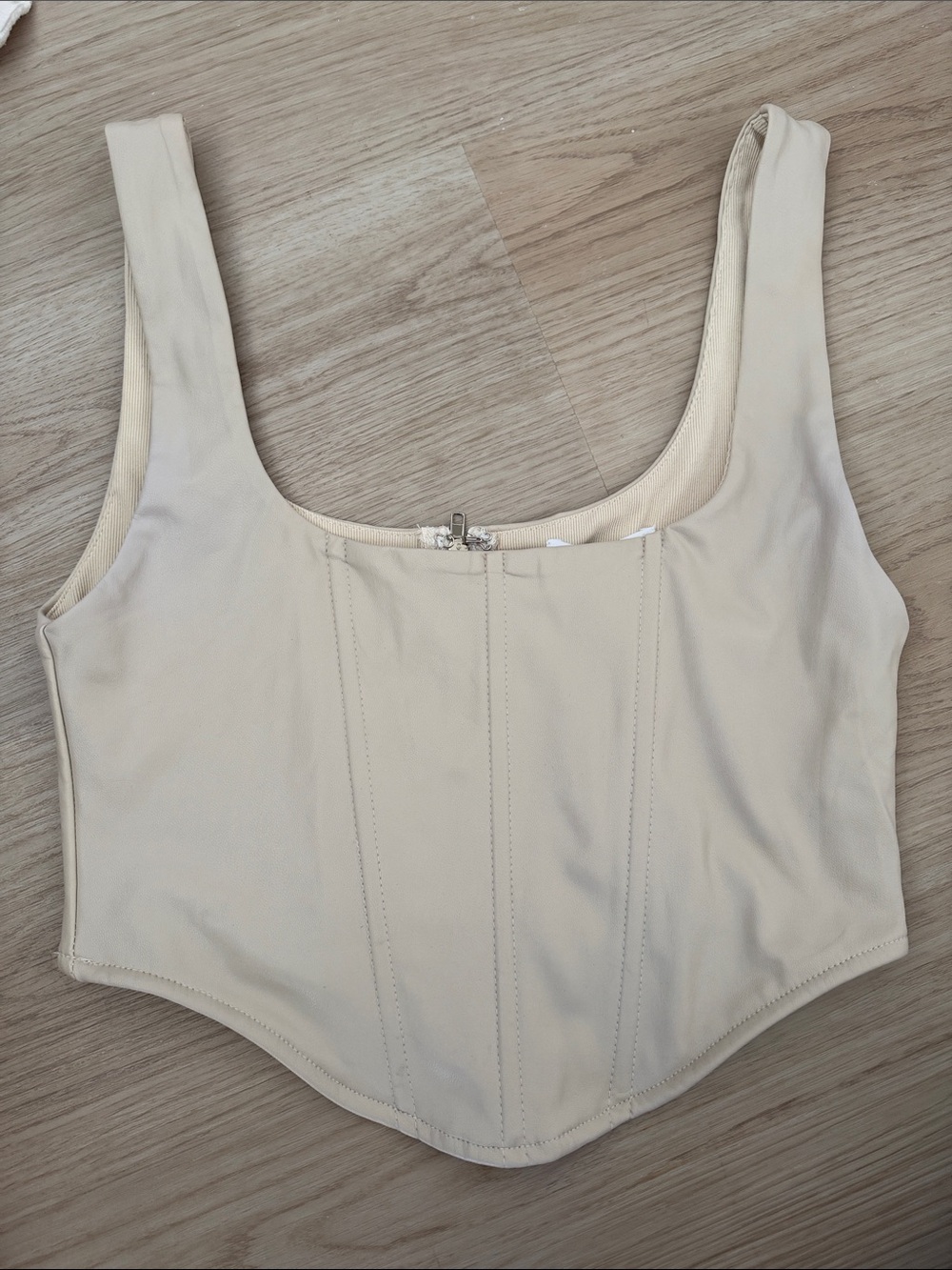 Women's Cream Scoop Neck Crop Top with Structured Seams
